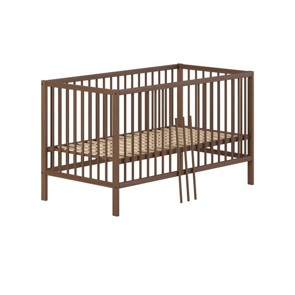 Smeđi dječji krevet od masivne bukve s uklonjivom stranicom/s podesivom visinom 70x140 cm Dino – Vipack-image-2