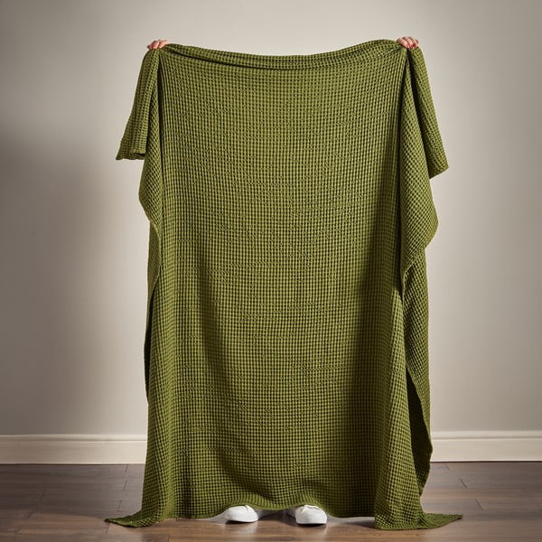 Zelena pamučna deka 150x200 cm Jaipur Chunky Waffle – Pineapple Elephant-image-2