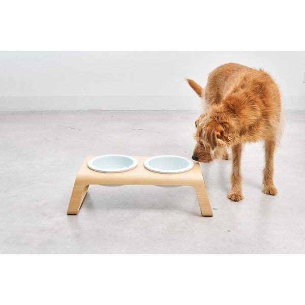 Set posuda s postoljem za pse Desco Ash Natural M – MiaCara-image-1