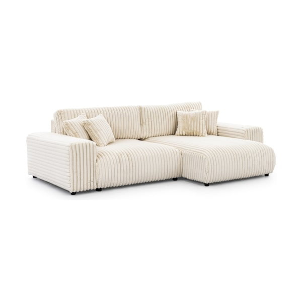 Krem sklopiva/s prostorom za odlaganje kutna garnitura od samta (s desnim kutom) Sarina – Ropez