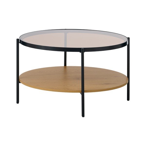 Okrugao stolić za kavu sa staklenom pločom stola u prirodnoj boji ø 84 cm Hassel – Unique Furniture