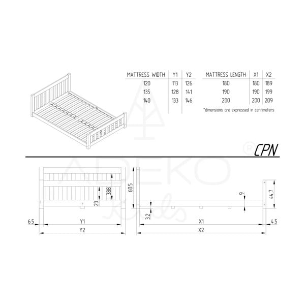 Dječji krevet od masivnog bora 120x200 cm u prirodnoj boji CPN – Adeko-image-4