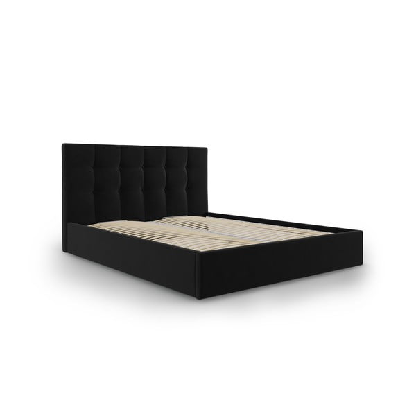 Bračni krevet od crnog baršuna Mazzini Kreveti Nerin, 180 x 200 cm