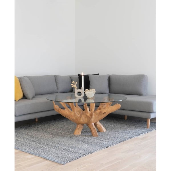 Okrugao stolić za kavu sa staklenom pločom stola u prirodnoj boji ø 110 cm Amazonas – House Nordic-image-1