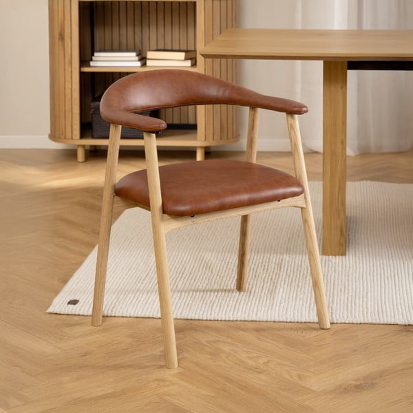 Konjak smeđa/u prirodnoj boji blagovaonska stolica od umjetne kože Addi – Actona-image-1