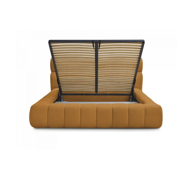 Senf žuti tapecirani bračni krevet s prostorom za odlaganje s podnicom 160x200 cm Mont Blanc – Bobochic Paris-image-3