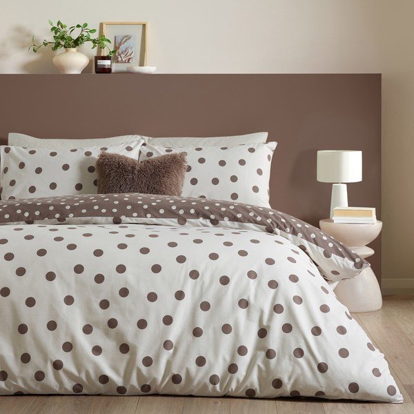 Bijela/tamno smeđa posteljina za bračni krevet 200x200 cm Polka Dot – Catherine Lansfield-image-3