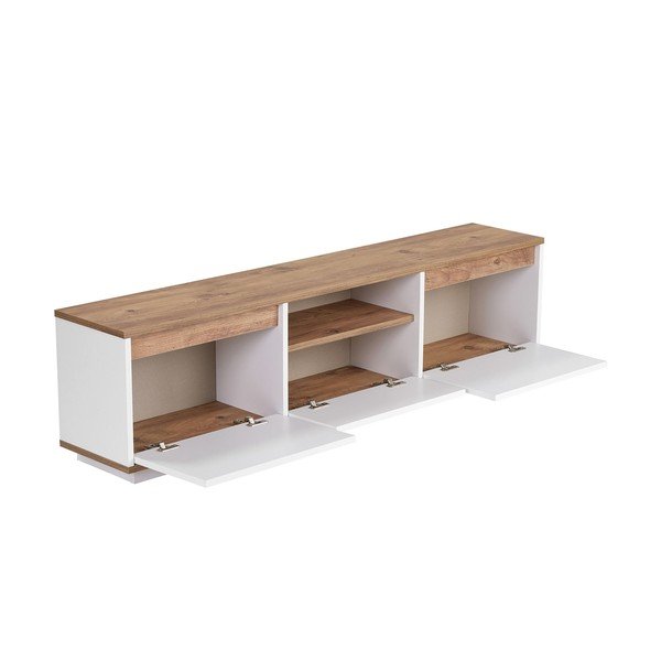 Bijela/u prirodnoj boji TV komoda u dekoru bora 160x42x30 cm Sentinel – Kalune Design-image-4