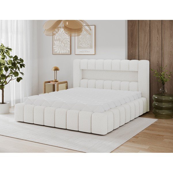 Krem tapecirani bračni krevet s prostorom za odlaganje s podnicom 140x200 cm Lamica – ELTAP-image-1