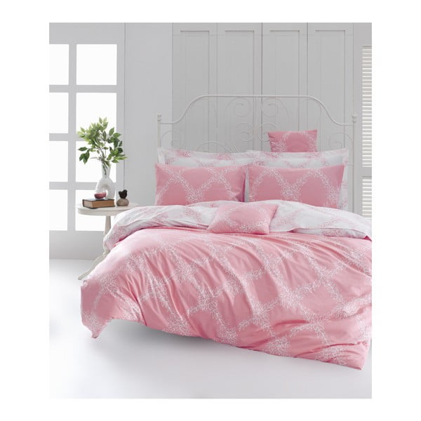 Posteljina s plahtama za pamučni krevet Mijolnir Nadine Pink, 200 x 220 cm