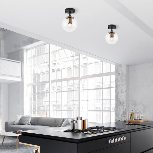 Crna stropna svjetiljka sa staklenim sjenilom ø 15 cm Atmaca – Opviq lights-image-4