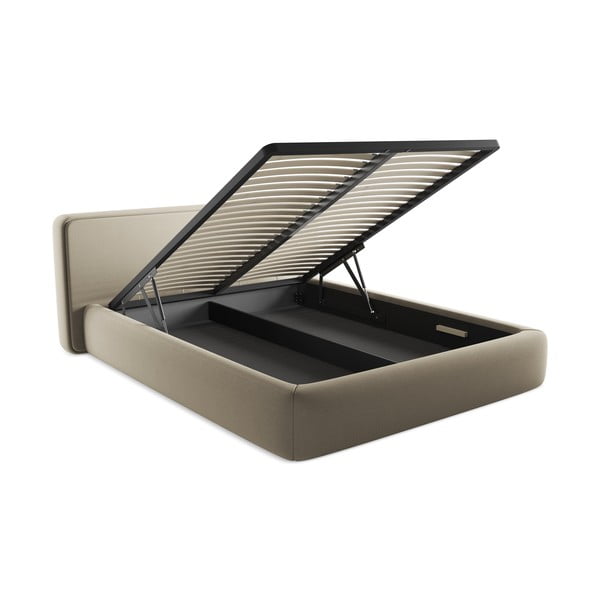 Bež tapecirani bračni krevet s prostorom za odlaganje s podnicom 160x200 cm Kiana – Makamii-image-3