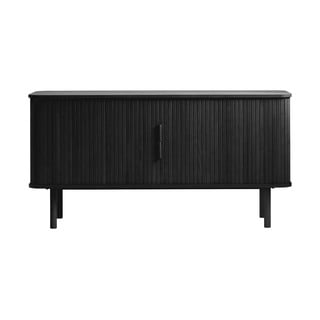 Crna niska komoda u dekoru hrasta s kliznim vratima 76x160 cm Cavo – Unique Furniture