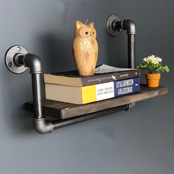 Drvena zidna polica s metalnom cijevi Boruraf Angela-image-2