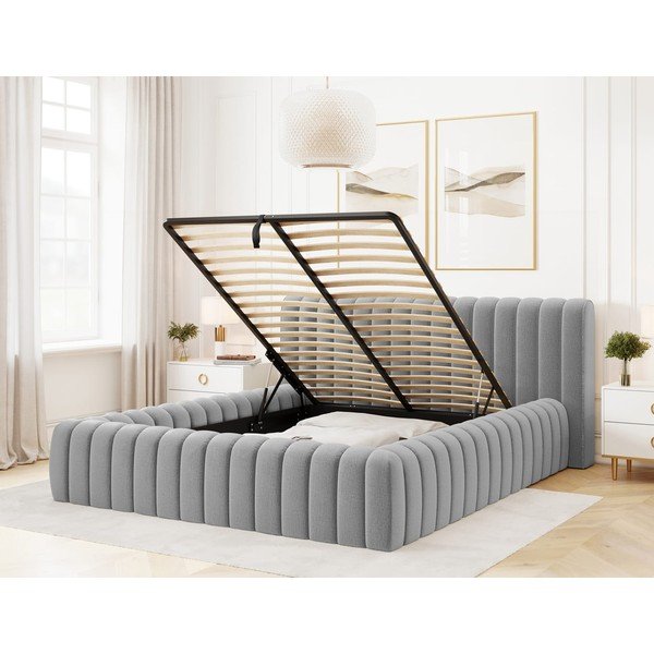 Svijetlo sivi tapecirani bračni krevet s prostorom za odlaganje s podnicom 140x200 cm Carilla – ELTAP-image-2