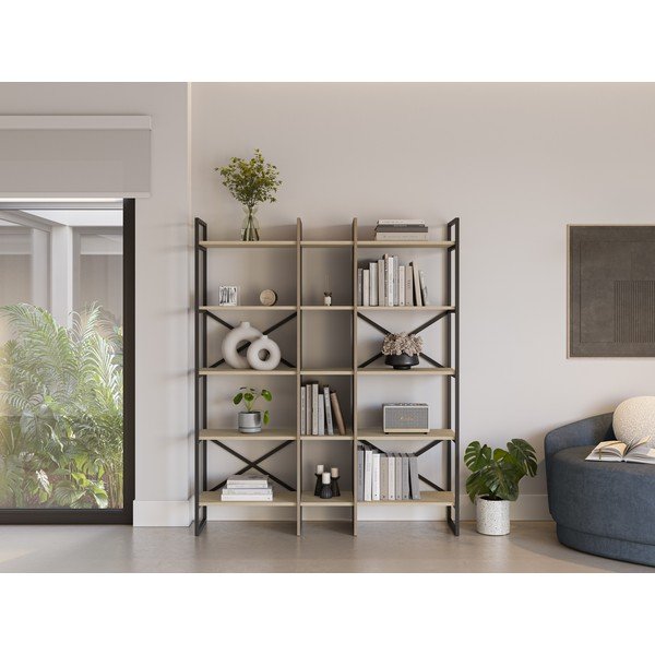 Biblioteka u dekoru hrasta u prirodnoj boji 143,5x175 cm Ara – Marckeric-image-1