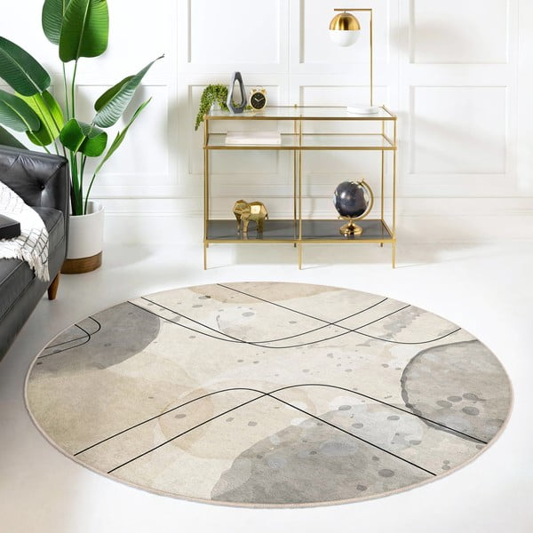 Bež perivi okrugao tepih ø 120 cm Simple Lines – Mila Home-image-4