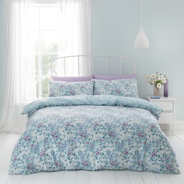 Plava posteljina za bračni krevet 200x200 cm Daisy  Medow Floral – Catherine Lansfield