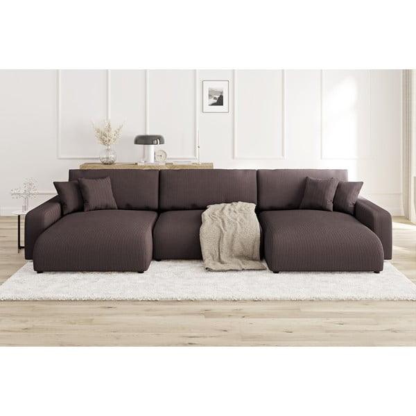 Smeđa sklopiva/s prostorom za odlaganje kutna garnitura od samta Sara – Ropez-image-1