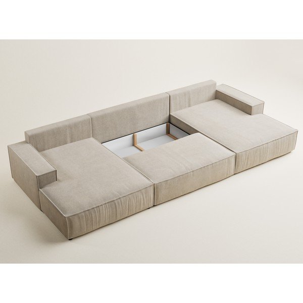 Bež sklopiva/s prostorom za odlaganje kutna garnitura od šenila (u obliku slova "U") Kyoto – Maison de Rêve-image-4