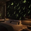 Zidne samoljepljive svjetleće naljepnice Ambiance Moon And Falling Stars