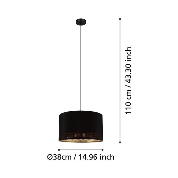 Crna viseća svjetiljka s tekstilnim sjenilom ø 38 cm ESTEPERRA – EGLO-image-2