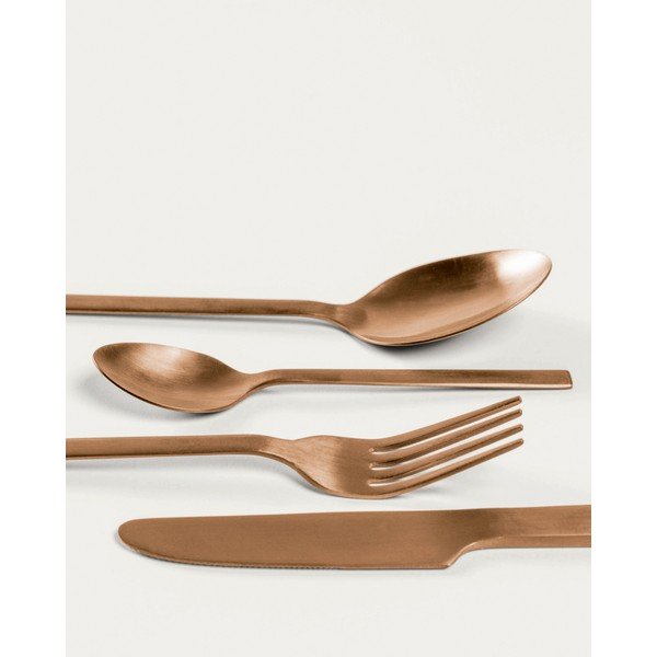 Pribor 16 kom od nehrđajućeg čelika u bakrenoj boji Kelda – Kave Home-image-1