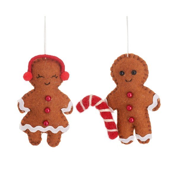 Tekstilni ručno izrađeni ukrasi za božićno drvce u setu 2 kom 6,5 cm Gingerbread Couple – Sass & Belle