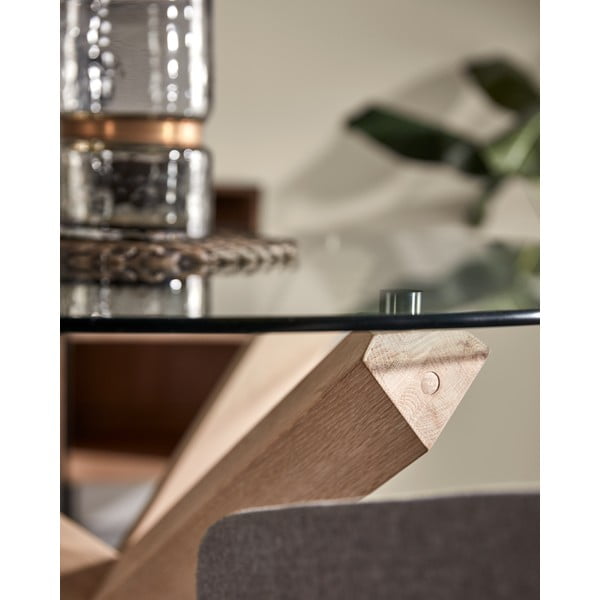 Blagovaonski stol od drveta hrasta sa staklenom pločom Kave Home Nori, ø 120 cm-image-3