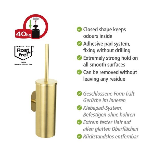 Samodržeća WC četka od nehrđajućeg čelika u zlatnoj boji Orea Gold - Wenko-image-3