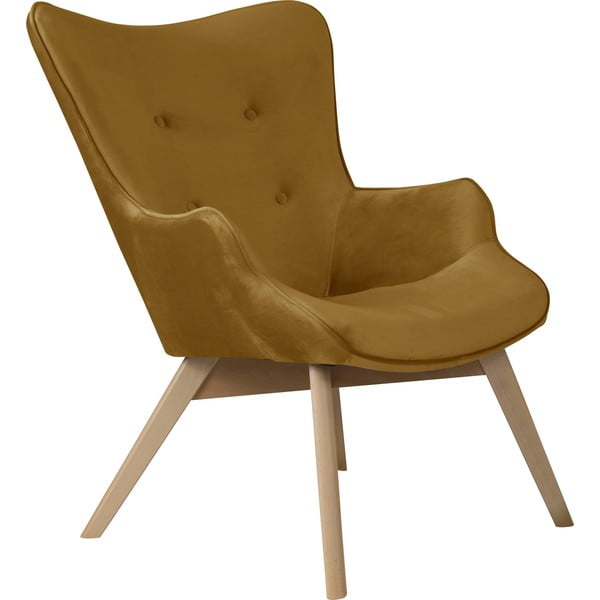 Senf žuta baršunasta fotelja Niko – Ropez