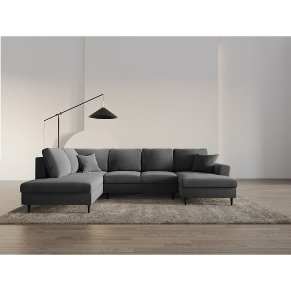 Svijetlo siva baršunasti sklopiva/s prostorom za odlaganje kutna garnitura (s lijevim kutom/u obliku slova "U") Kyoto – Cosmopolitan Design-image-2