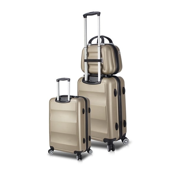 Set od 2 kovčega na kotačima s USB priključcima i torbicom za ruke u zlatnoj boji My Valice LASSO Cab Med &amp; MU