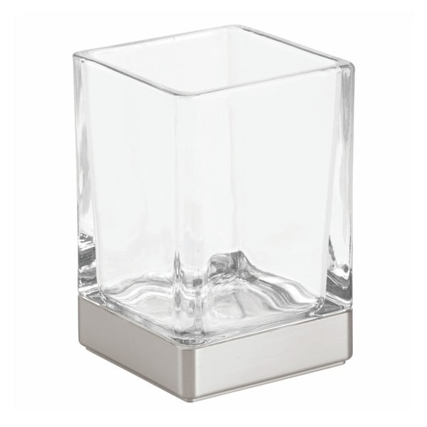 Staklena šalica za kupaonicu sa srebrnim detaljima InterDesign