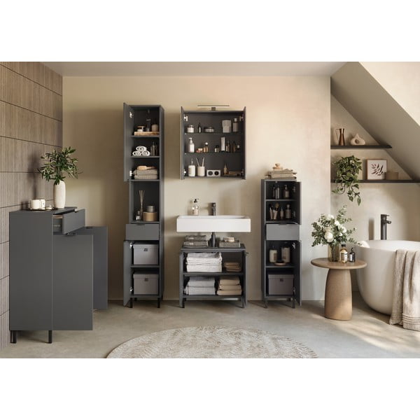 Antracitno sivi zidni/s ogledalom kupaonski ormarić 60x71 cm Arcena – Germania-image-4