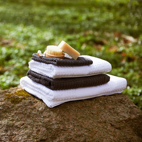 Tamno sivi ručnik od organskog pamuka od frotira 30x30 cm Check – JUNA-image-2