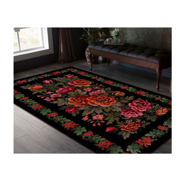 Crni tepih Flowered, 110 x 160 cm-image-1