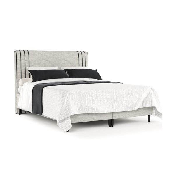 Svijetlo sivi tapecirani bračni krevet s prostorom za pohranu 140x200 cm Musca – Maison de Rêve-image-2