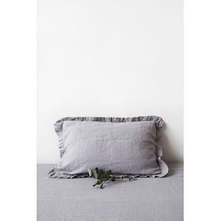 Svjetlosiva lanena jastučnica s naboranim rubom Linen Tales, 50 x 60 cm
