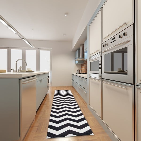 Vrlo izdržljiv kuhinjski tepih Webtappeti Optical Black White, 60 x 140 cm