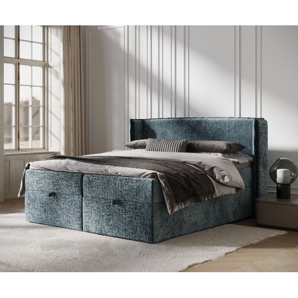 Plavi boxspring krevet s prostorom za pohranu 180x200 cm Passion – Maison de Rêve-image-1