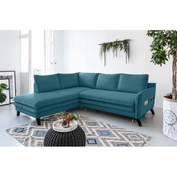 Tirkizna baršunasta kutna garnitura na razvlačenje Miuform Stylish Charlie L, lijevi kut-image-4