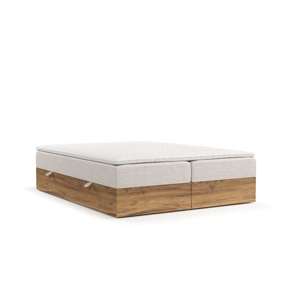 Boxspring krevet s prostorom za pohranu 160x200 cm u prirodnoj boji/svjetlo smeđi Faro – Maison de Rêve