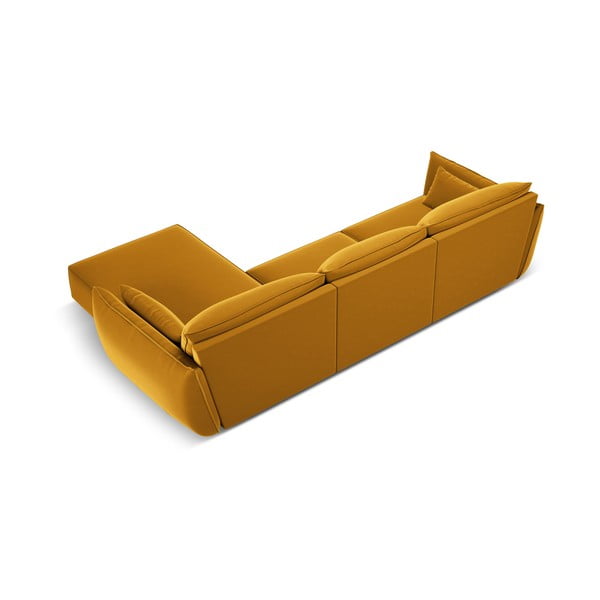 Senf žuta baršunasti kutna garnitura (s desnim kutom/s ležaljkom) Vanda – Mazzini Sofas-image-3
