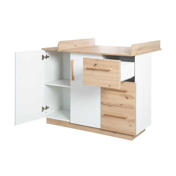 Bijela/u prirodnoj boji dječja komoda u dekoru hrasta s promjenjivim stolom 118x103x79 cm Lion – Roba-image-4