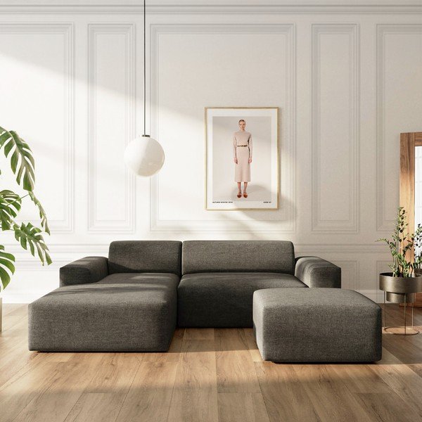 Antracitno siva sklopiva/s prostorom za odlaganje kutna garnitura (s lijevim kutom/s ležaljkom) Villet – Rodier-image-1