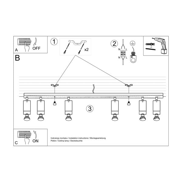 Crna stropna svjetiljka Sollux Toscana 6L-image-4