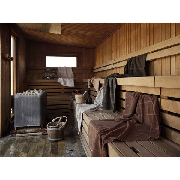 Smeđe-sivi pamučan ručnik od frotira 50x100 cm Sauna – Zone-image-1