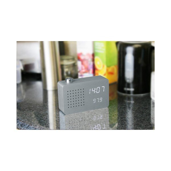 Siva budilica i radio s bijelim LED zaslonom Gingko Radio Click Clock-image-3