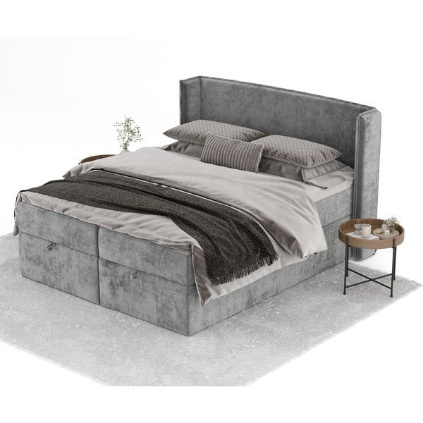 Sivi boxspring krevet s prostorom za pohranu 160x200 cm Passion – Maison de Rêve-image-2
